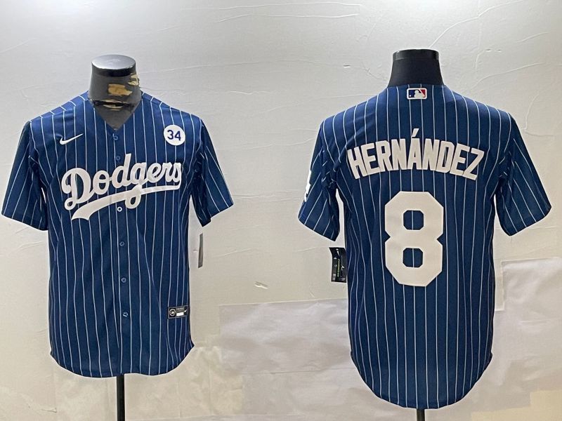 Men Los Angeles Dodgers #8 Hernandez Blue Stripe Game 2024 Nike MLB Jersey style 11201